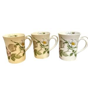 VTG CCCC BRUCE HART Bone China Floral 3 Mug Set Coffee Tea Flowers Seashells